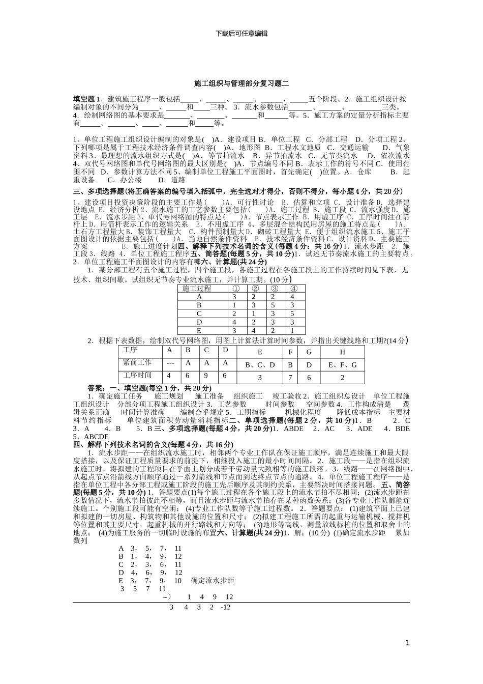 施工组织与管理部分复习题二_第1页