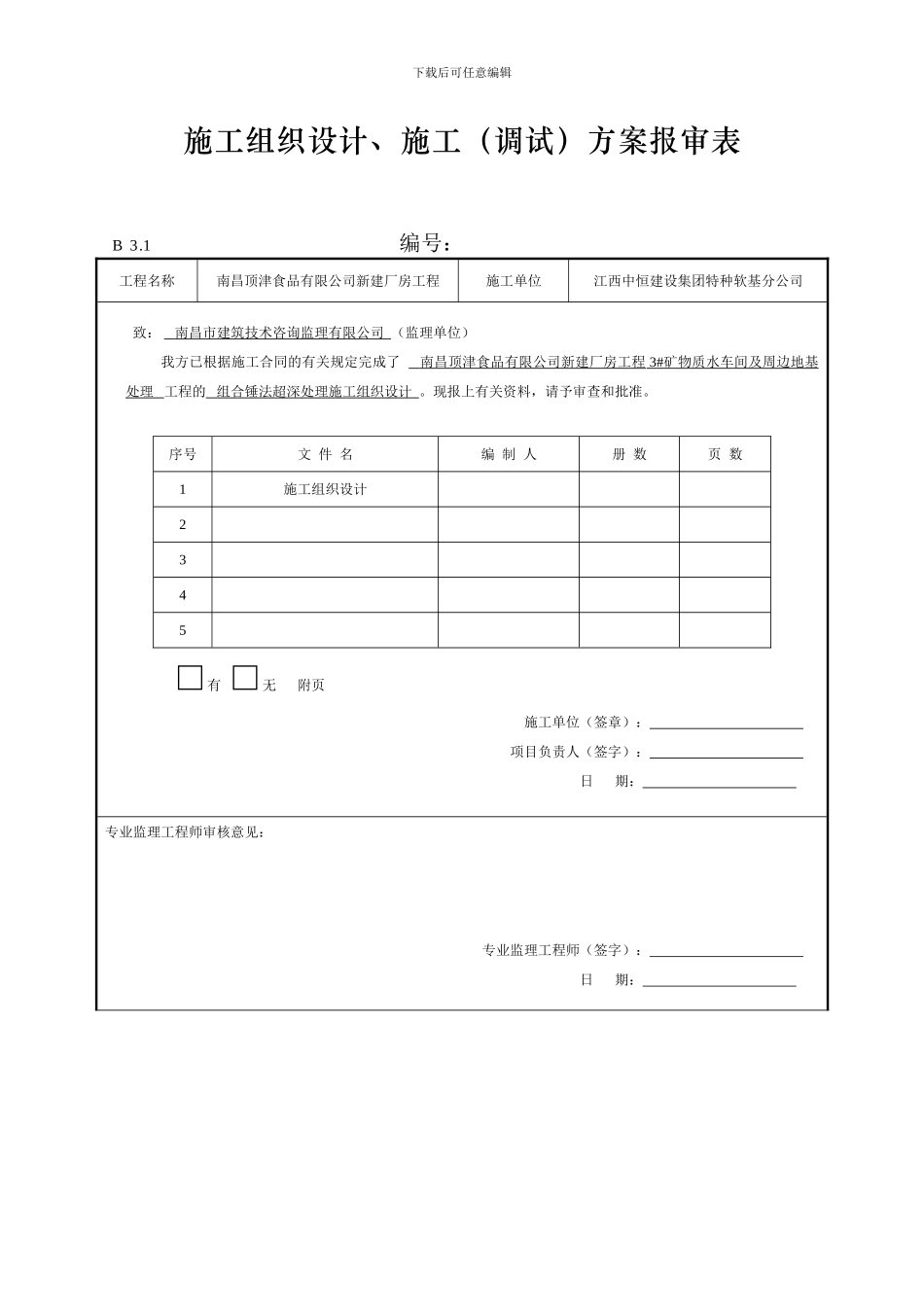施工组织设计、施工方案报审表_第1页