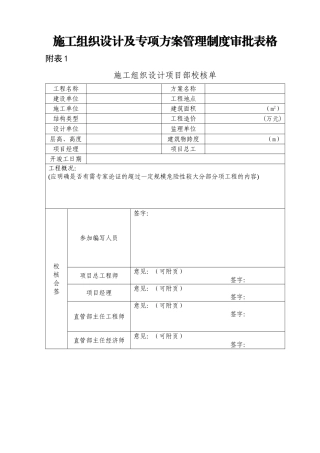 施工组织设计及专项方案管理制度审批表格