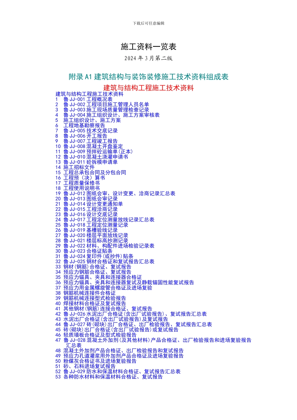 施工资料一览表_第1页
