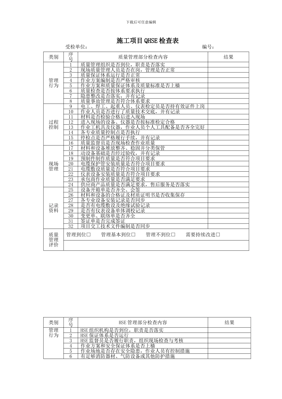 施工项目安全检查表_第1页