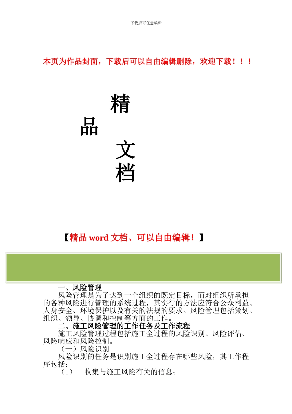 施工风险管理的任务和方法_第1页