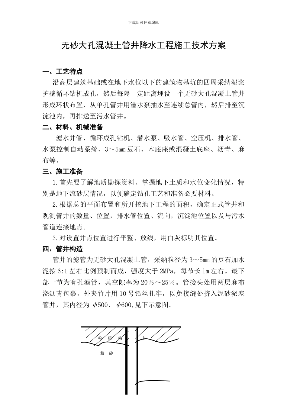 无砂大孔混凝土管井降水工程施工技术方案_第1页