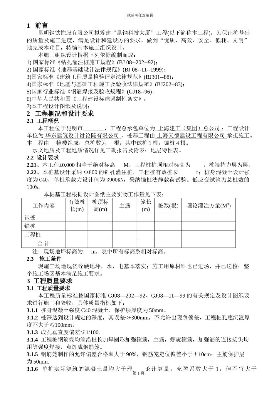 昆钢钻孔灌注桩工程施工方案_第1页