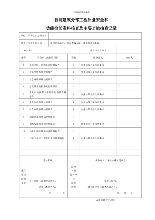 智能建筑分部工程质量安全和功能检验资料核查及主要功能抽查记录