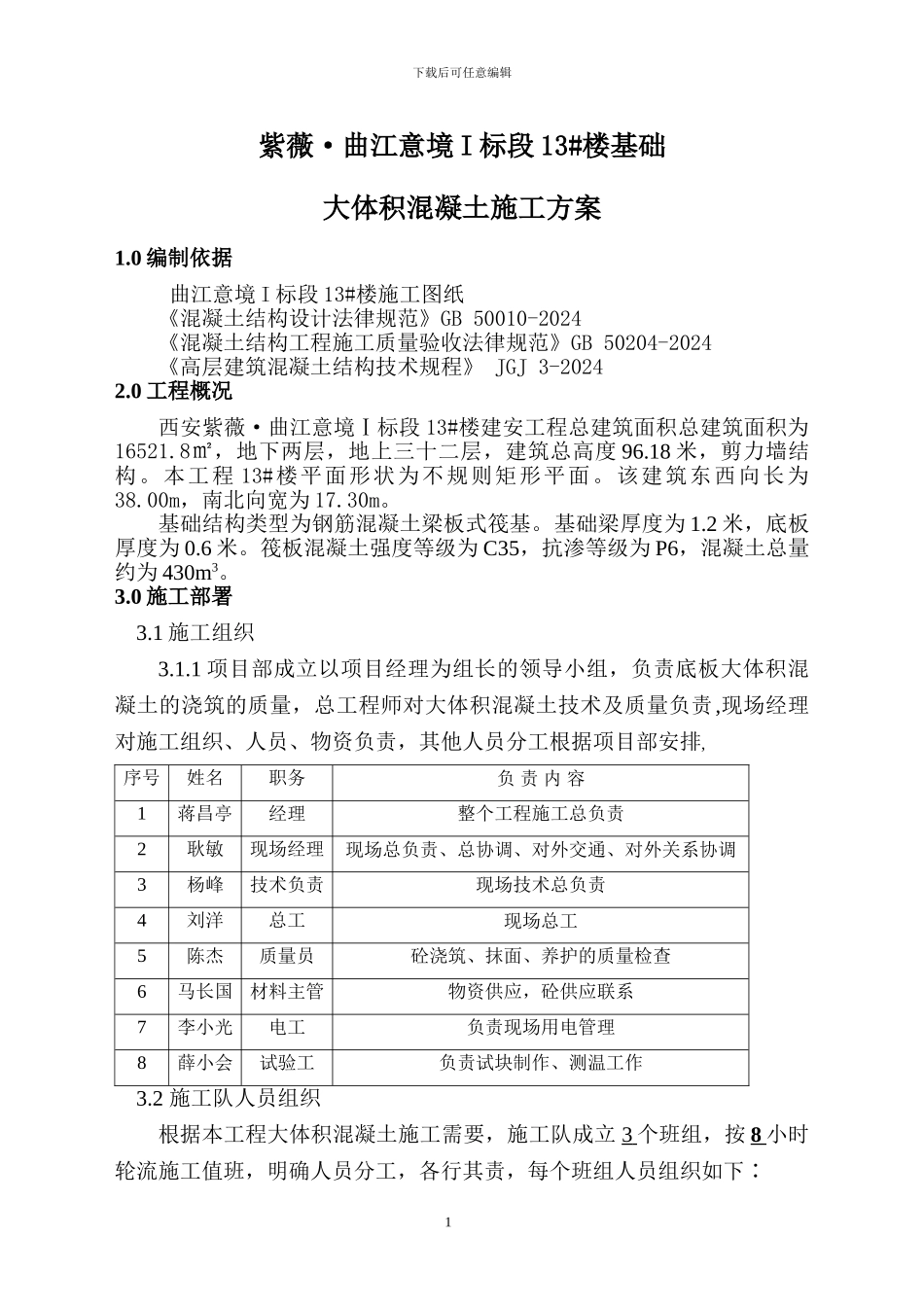 曲江基础筏板大体积混凝土施工方案_第1页
