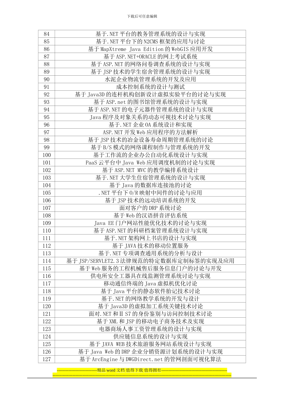 最新南京城市职业学院计算机软件工程专业毕业论文选题参考表3_第3页