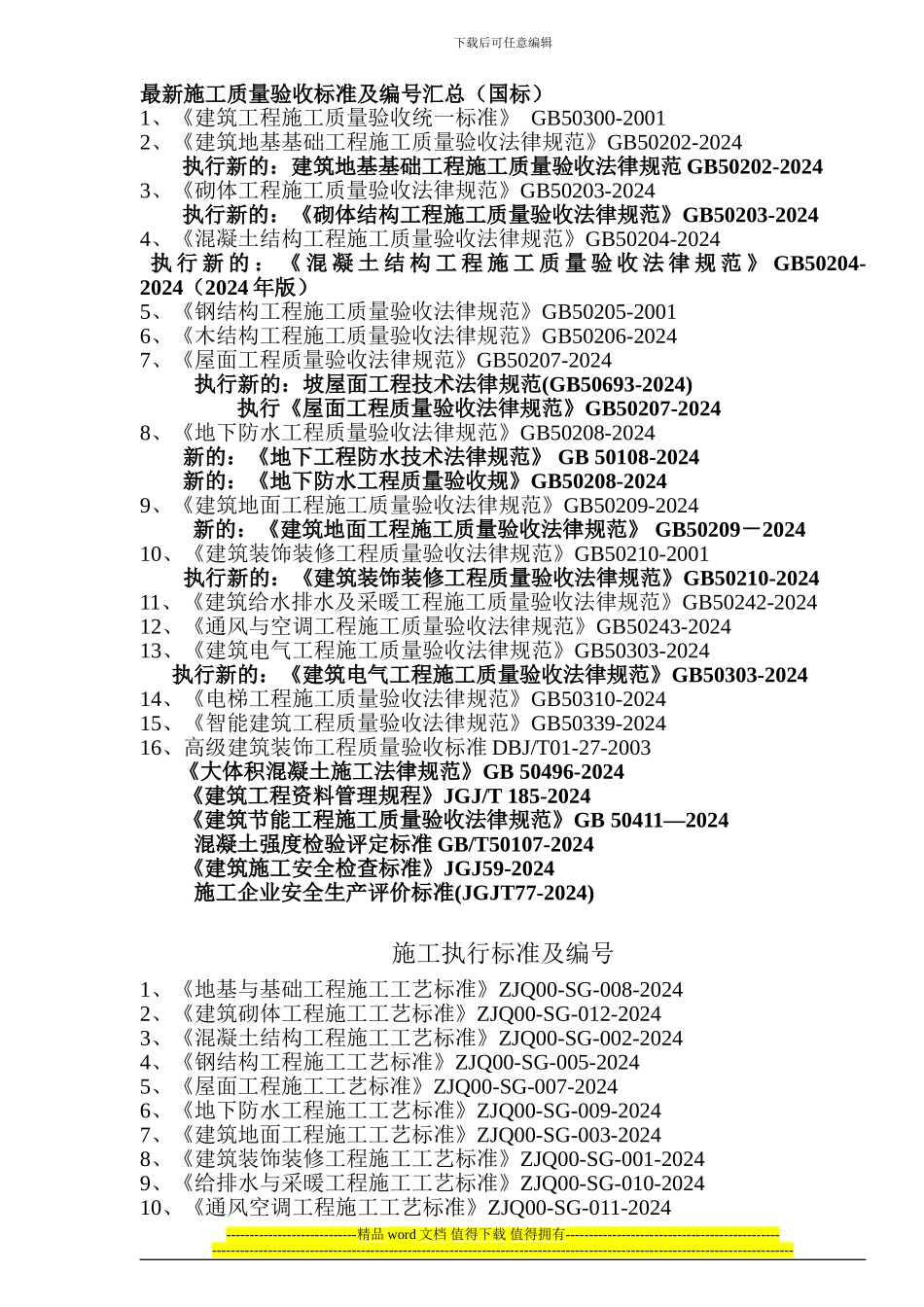 最新总结《施工质量验收规范及编号》索引2024_第1页