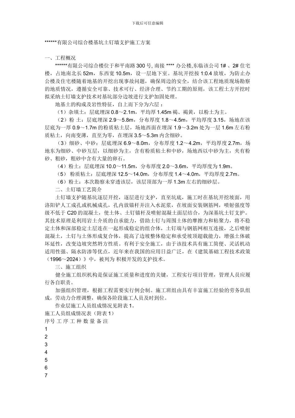有限公司综合楼基坑土钉墙支护施工方案_第1页