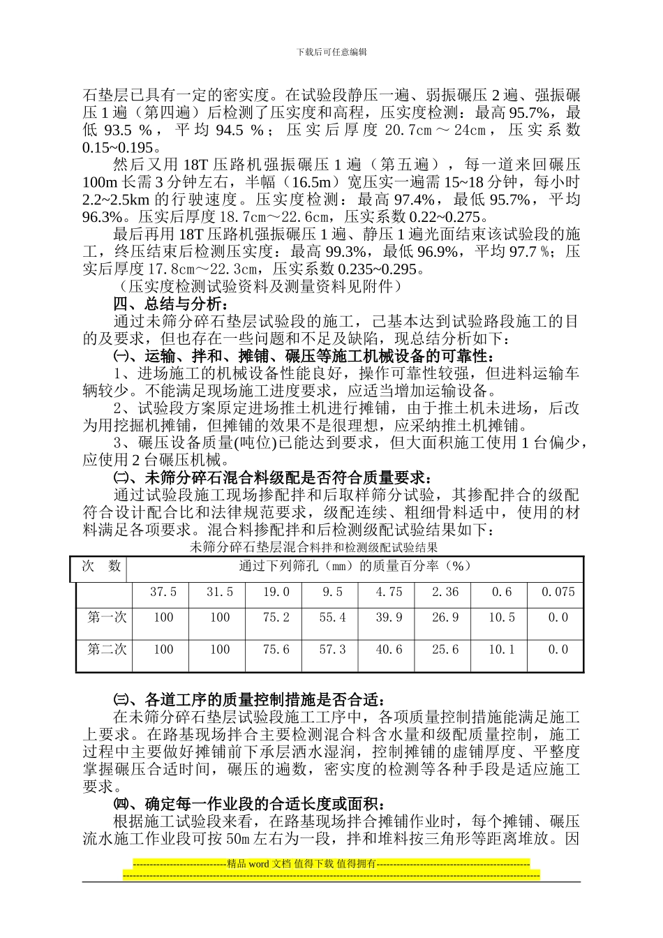 未筛分碎石垫层试验段施工总结报告_第3页