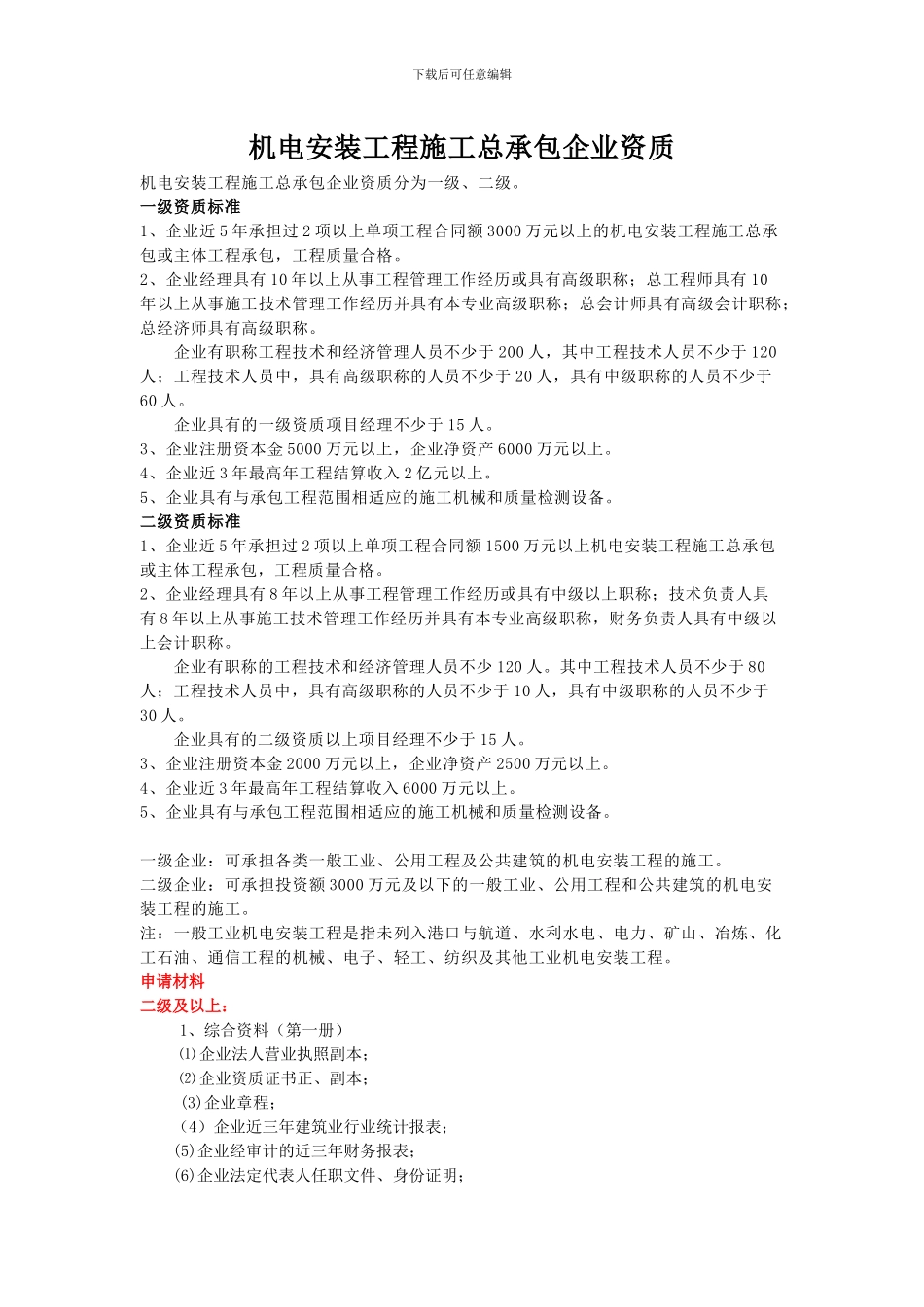 机电安装工程施工总承包企业资质办理_第1页