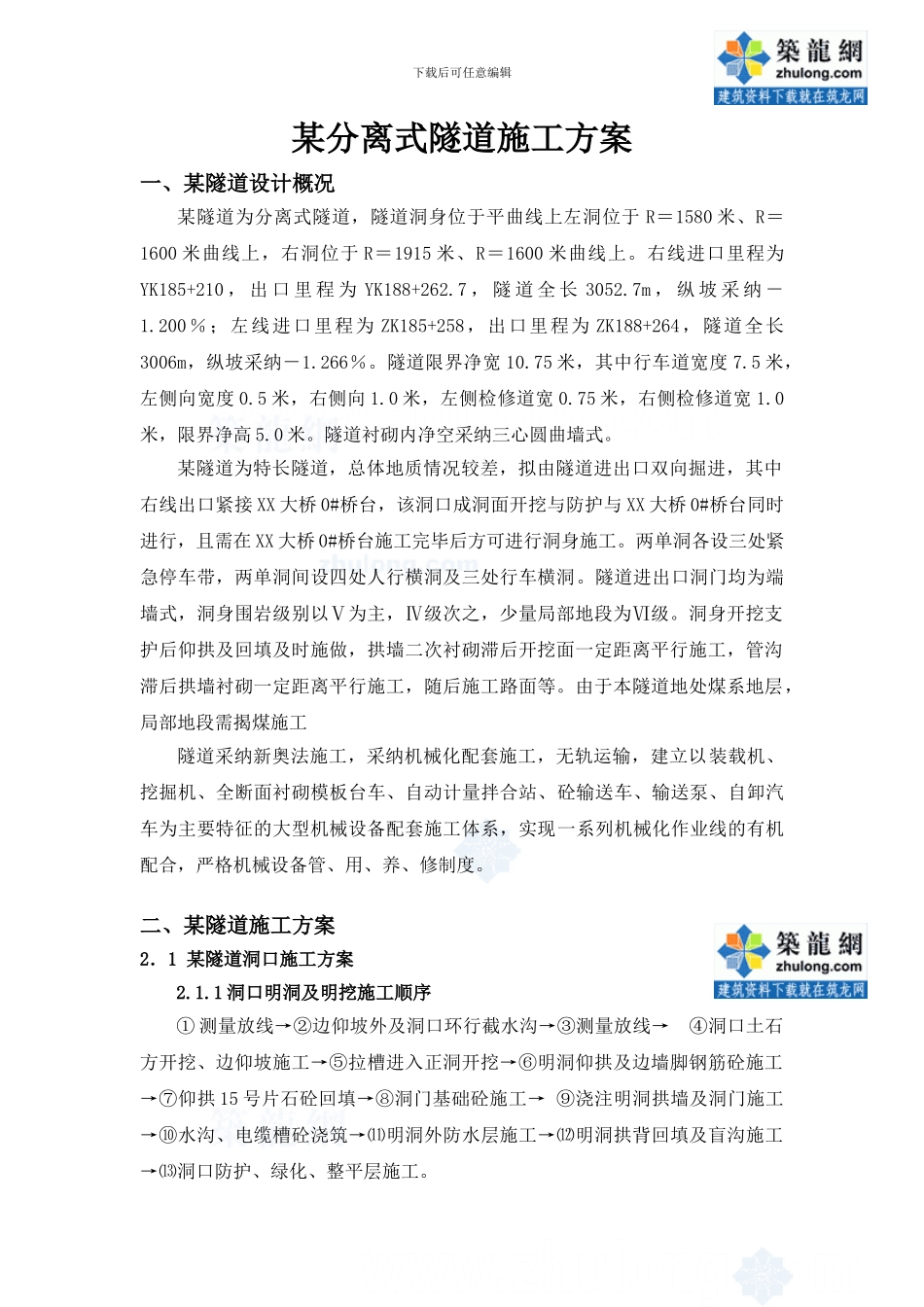 某分离式隧道施工方案-secret_第1页