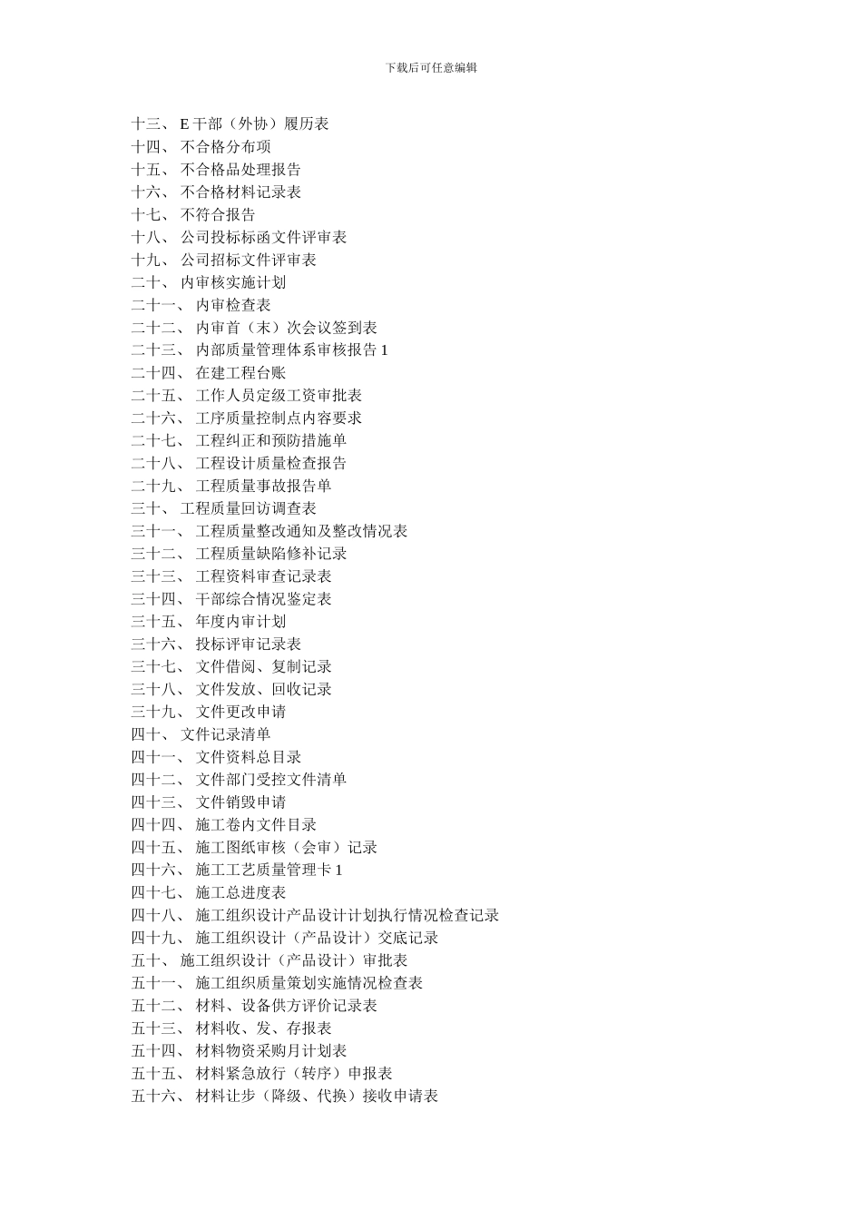 某建筑施工企业ISO认证表格目录_第2页