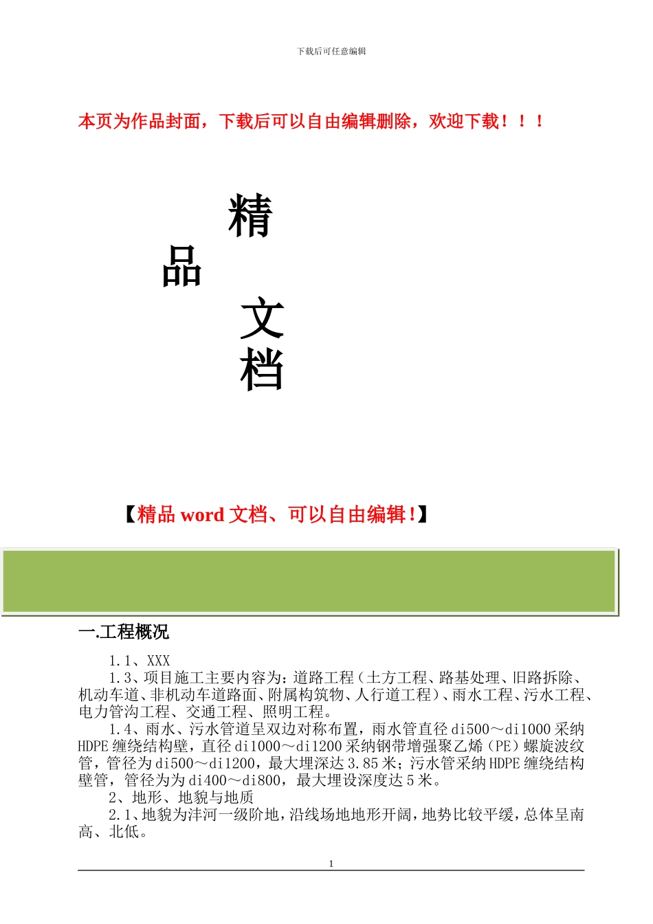 某市政雨污水工程专项施工方案-secret_第1页