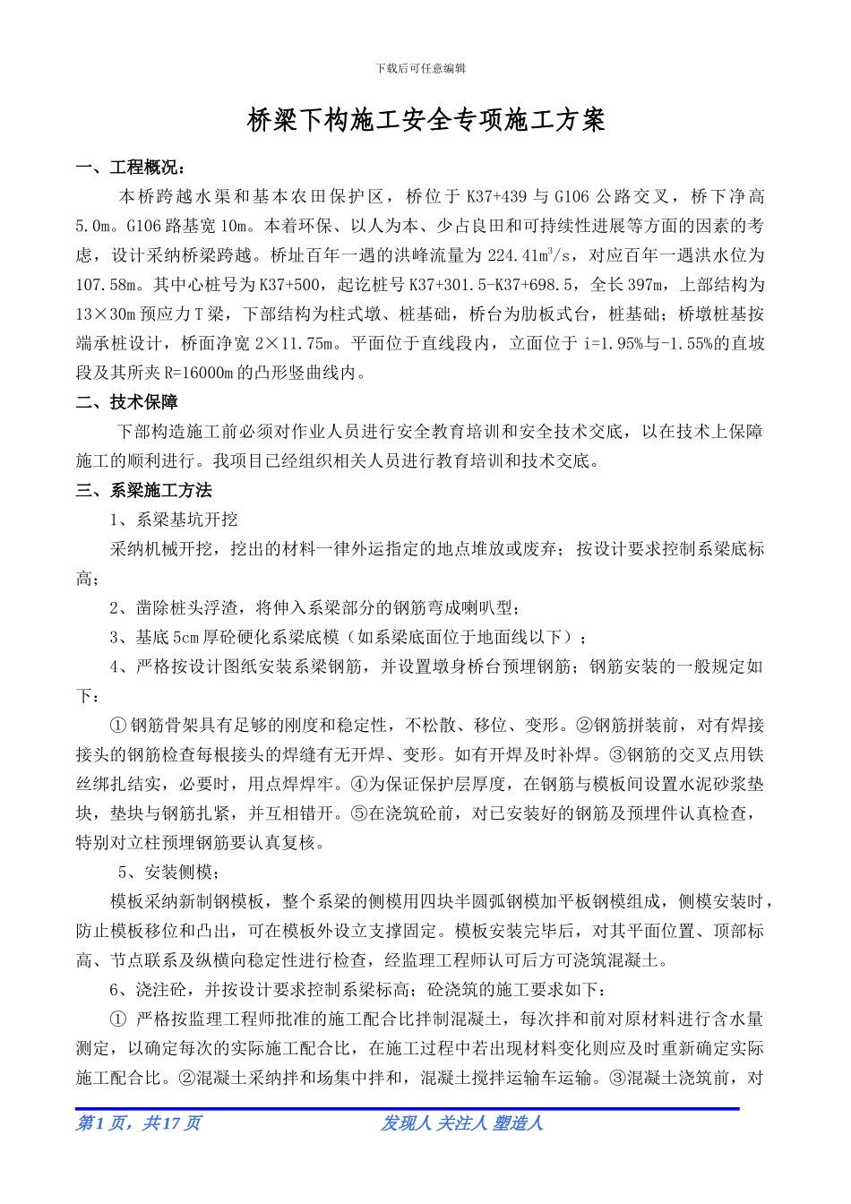 某桥梁下构安全施工方案_第1页