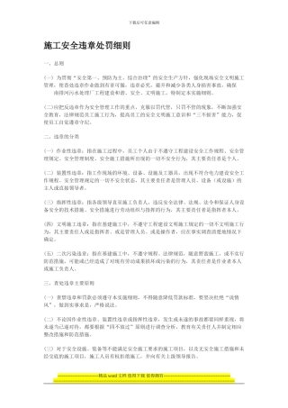 某项目施工安全违章处罚细则