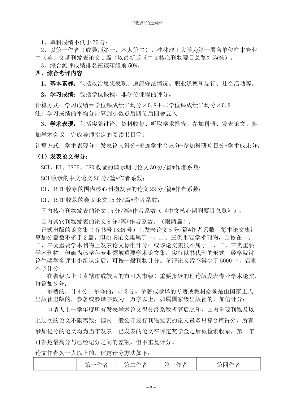 桂林理工大学土木与建筑工程学院硕士研究生奖学金评定条例实施细则20240510_第3页