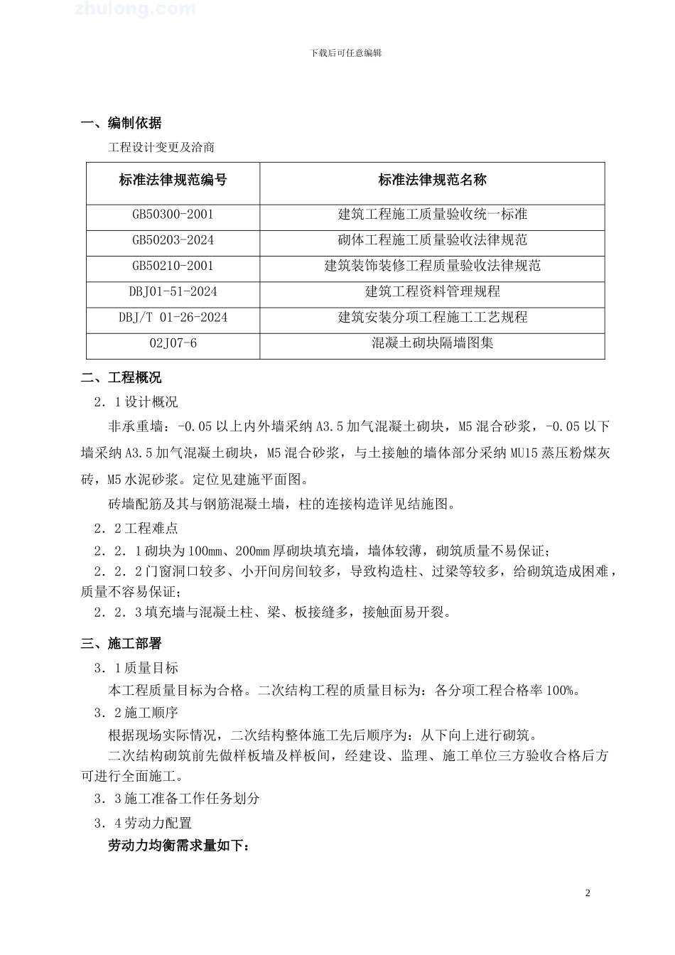框架工程二次结构砌筑施工方案_第3页