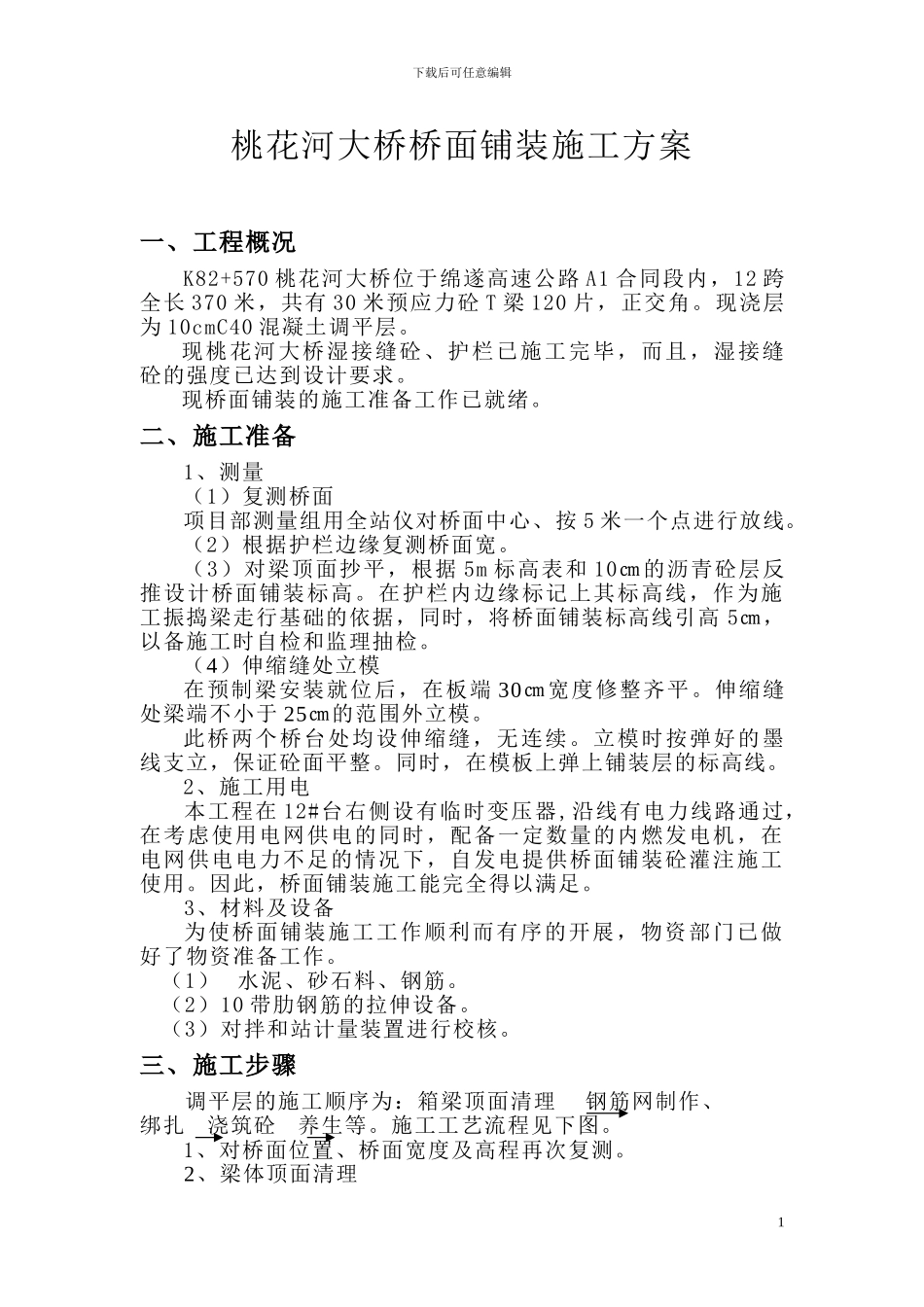 桃花河大桥桥面铺装施工方案_第1页