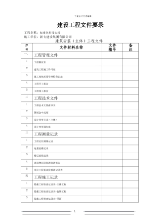 档案移交目录-建筑主体工程