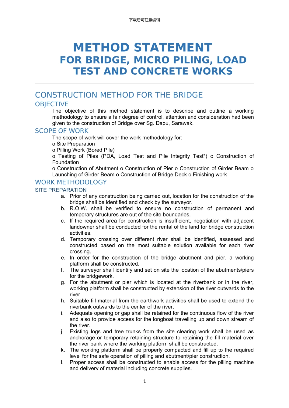 桥梁施工工艺方案Method-Statement-for-Bridge_第1页