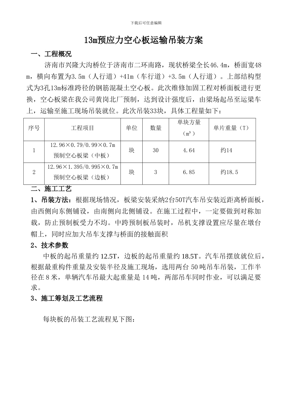 桥梁预制板吊装施工方案_第1页