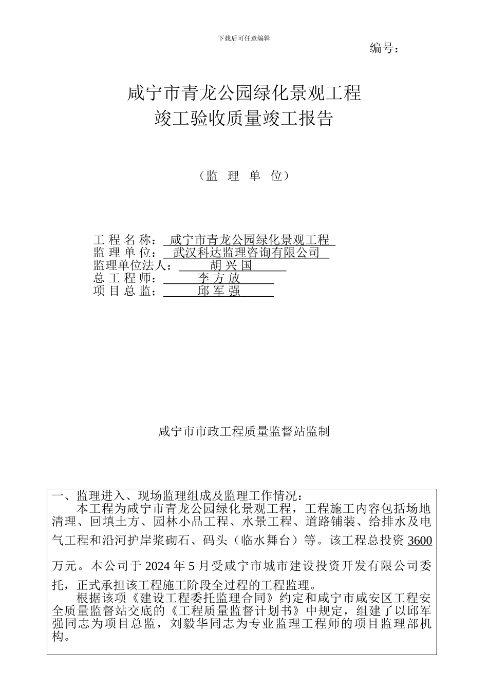 武汉市市政工程竣工验收质量评价报告_第1页