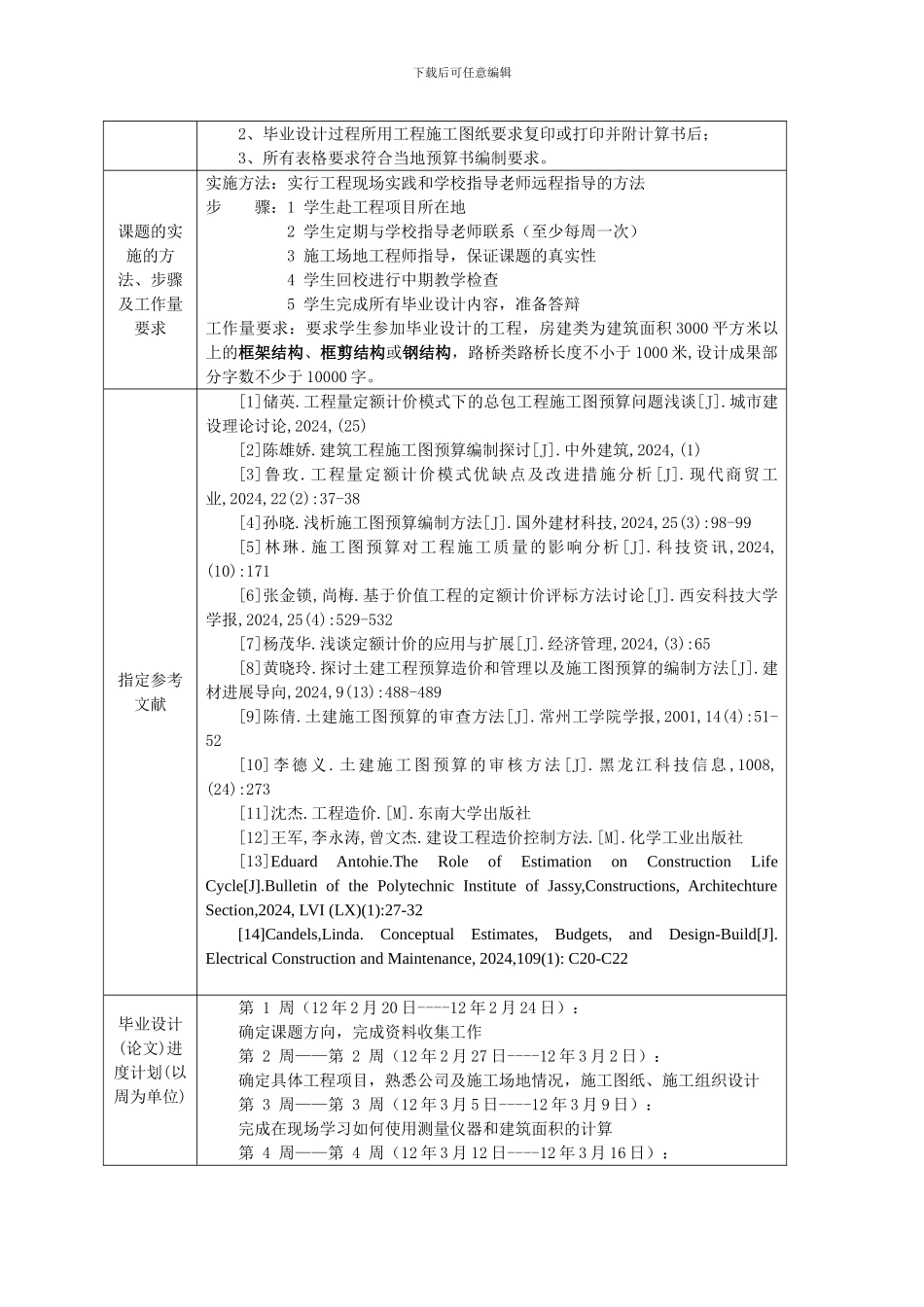 毕业论文施工图预算编制-任务书_第3页