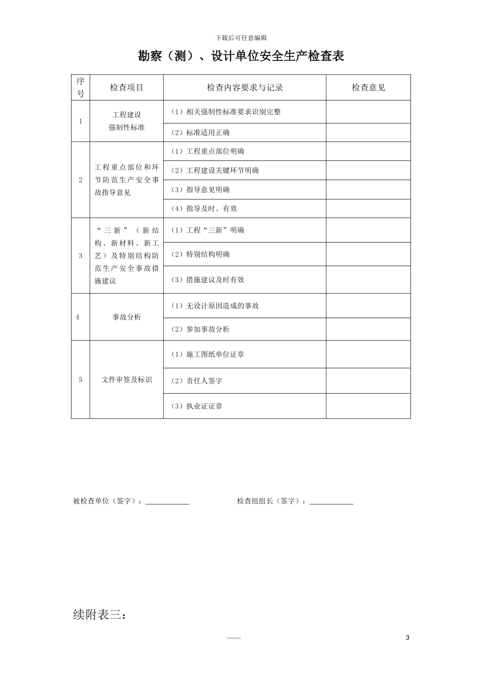 水利工程安全检查表格_第3页