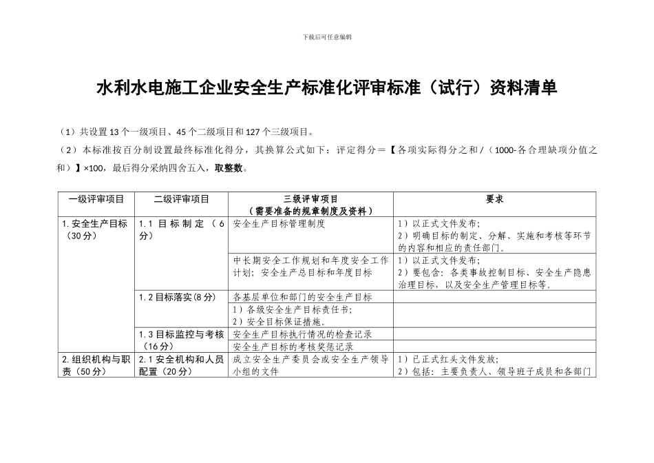 水利水电施工企业安全生产标准化资料清单_第1页