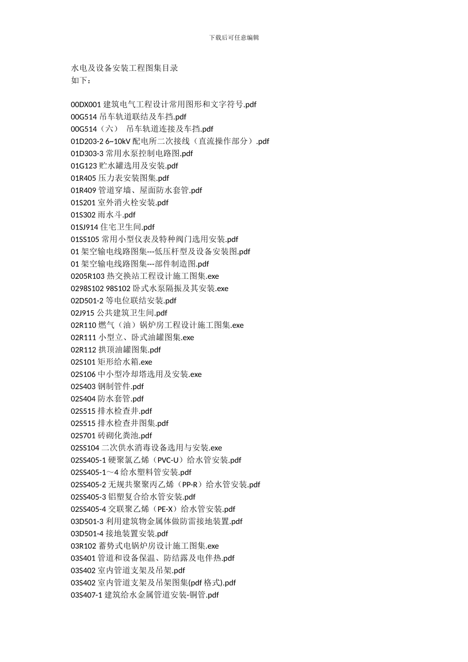 水电及设备安装工程图集目录_第1页