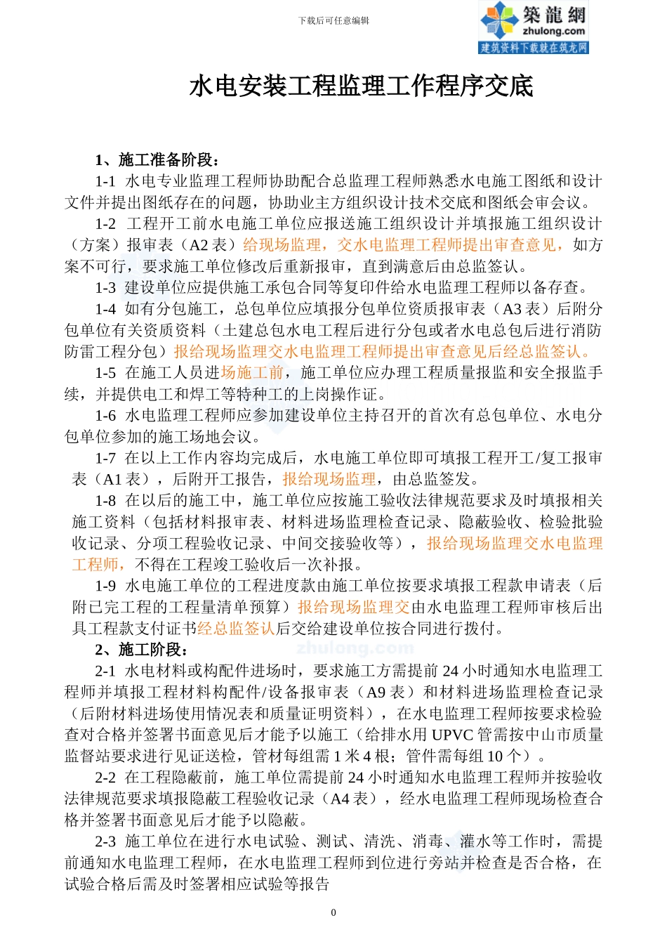 水电安装工程监理工作程序交底-secret_第1页