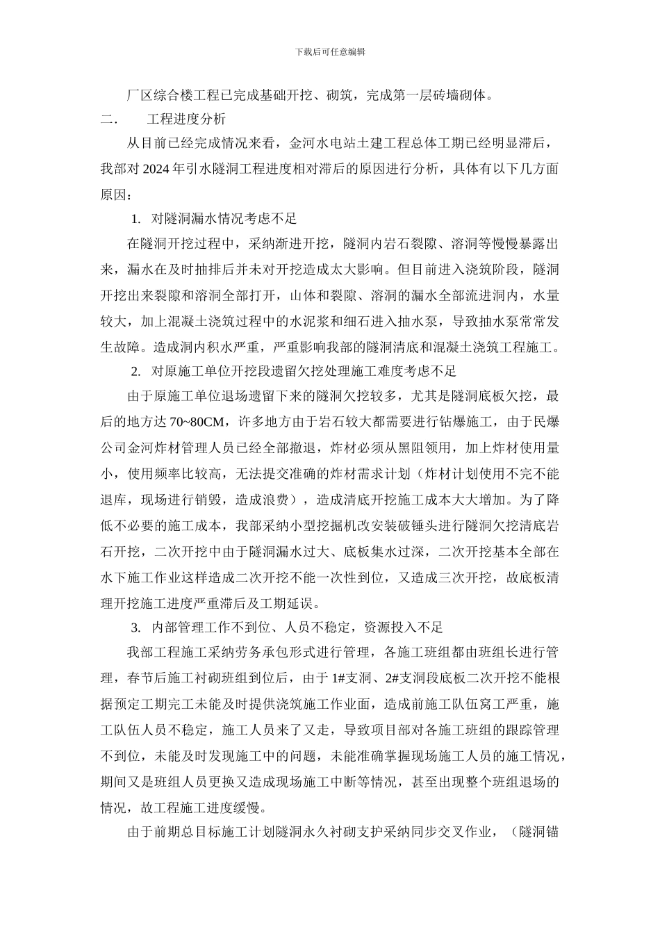 水电站2024年工程进度分析报告_第2页