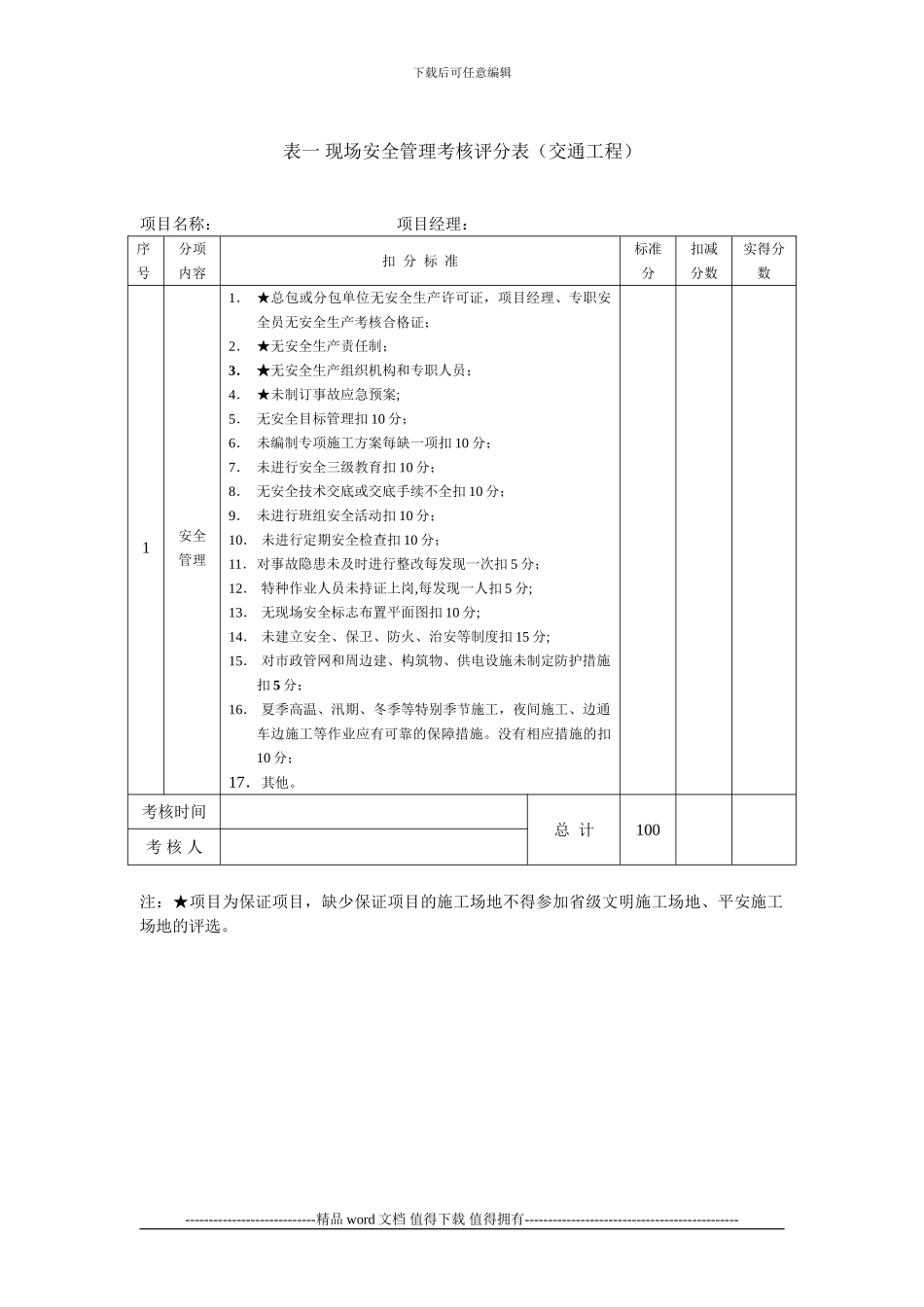 江苏省建筑施工省级文明工地现场安全考核评分表(交通工程)_第2页