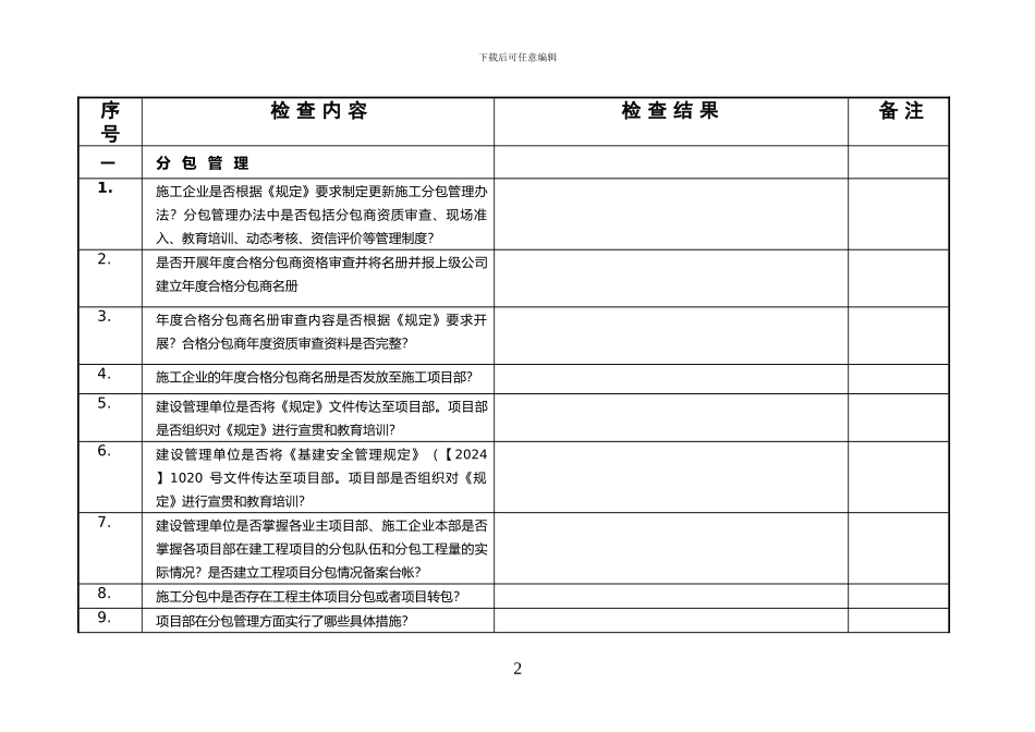 江苏省电力公司基建施工分包管理专项检查表_第2页