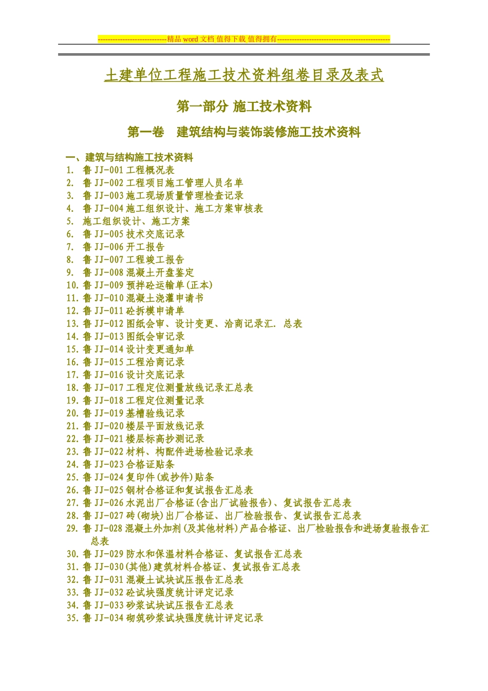 江西省土建单位工程施工技术资料组卷目录及表式_第2页