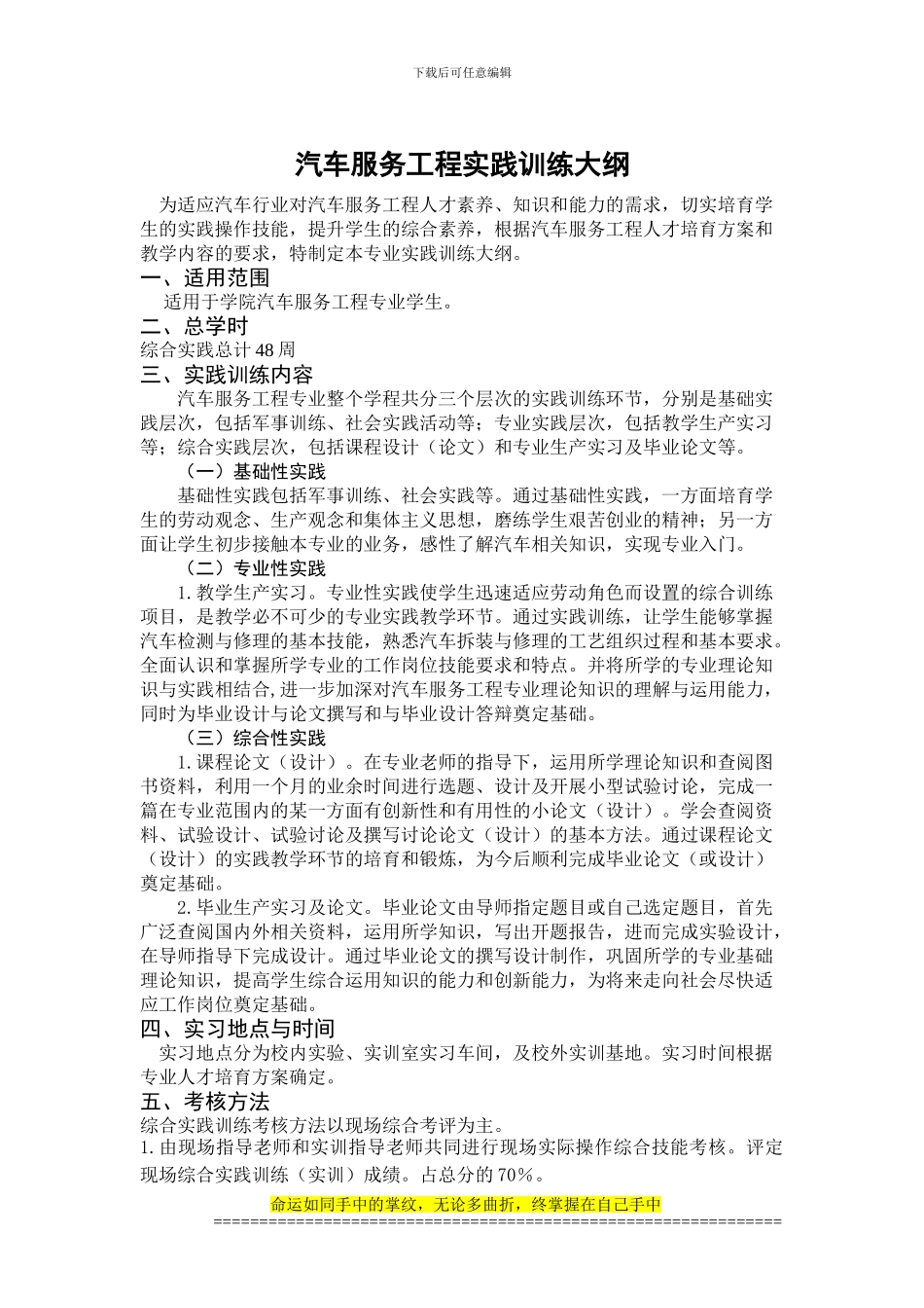 汽车服务工程实践训练大纲_第1页