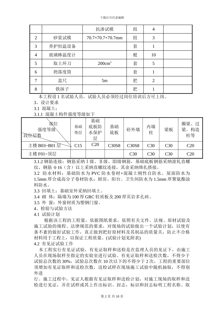 沂州花园施工试验方案_第2页