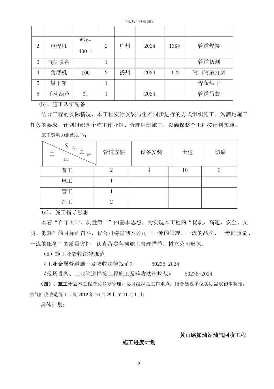 沈阳-黄山路加油站工艺管道施工方案_第2页
