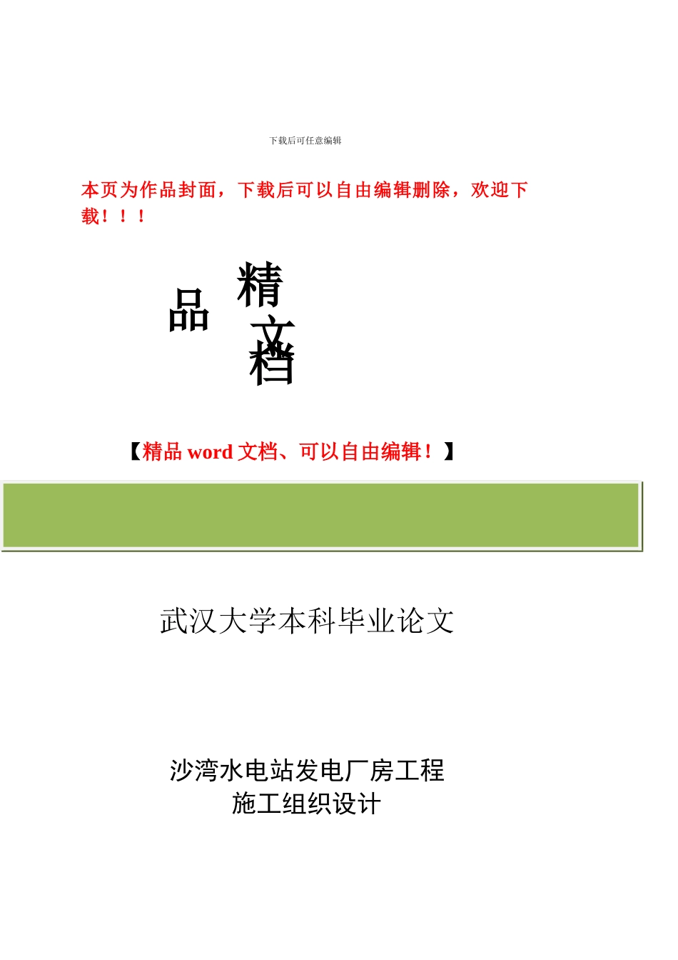 沙湾水电站发电厂房施工组织设计_第1页