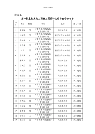 河南省第一批水利水电工程施工图设计文件审查专家名单