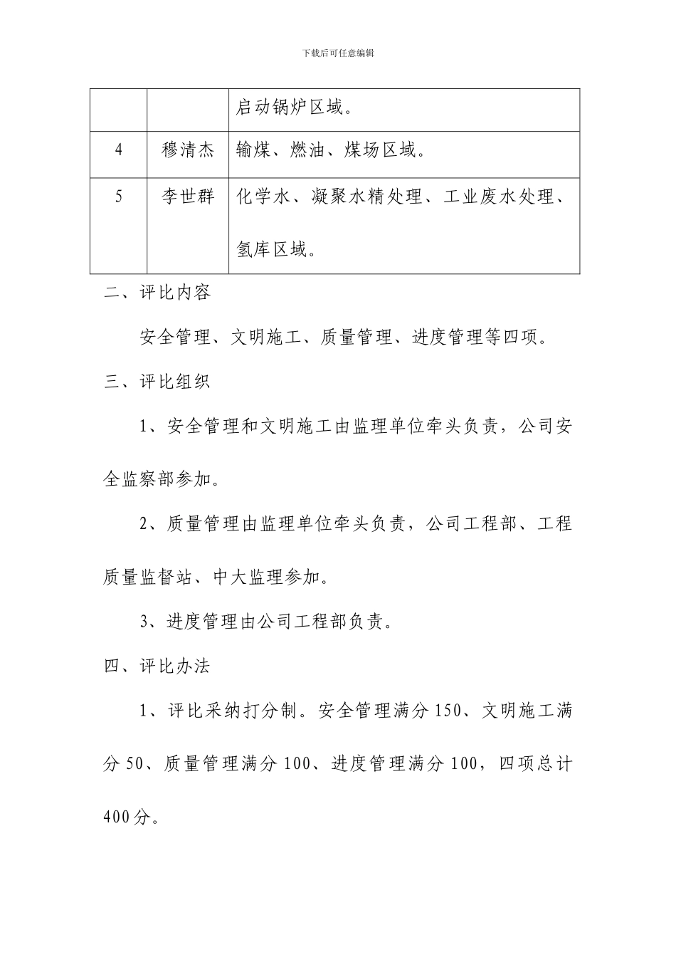 河南龙泉金亨电力有限公司工程责任区评比管理制度_第2页