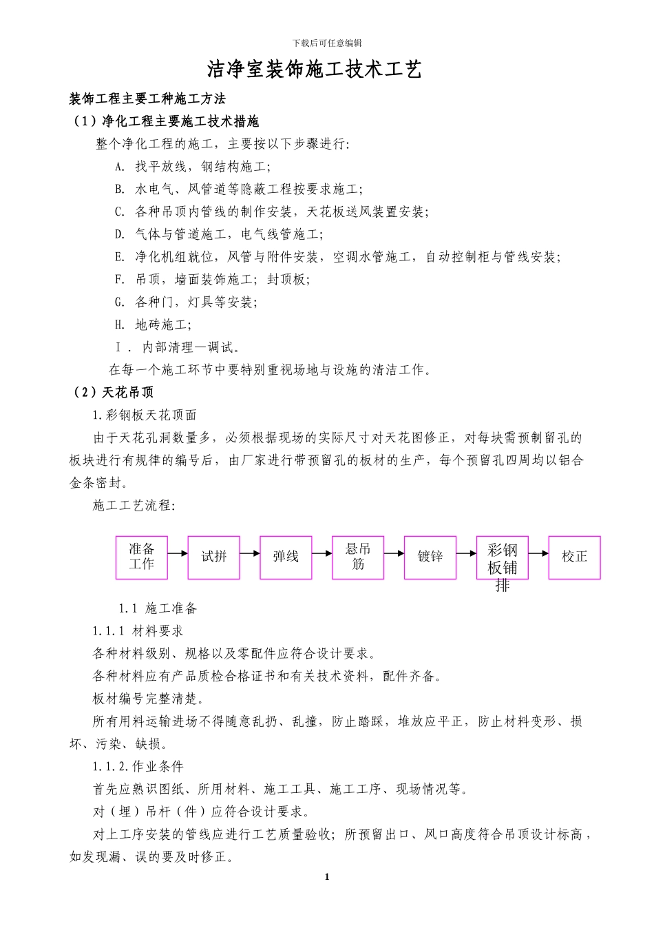洁净施工工艺技术方案_第1页
