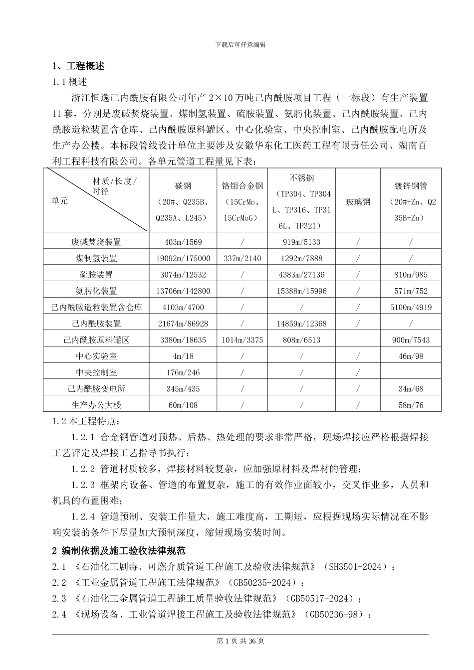 浙江恒逸管道施工方案_第1页