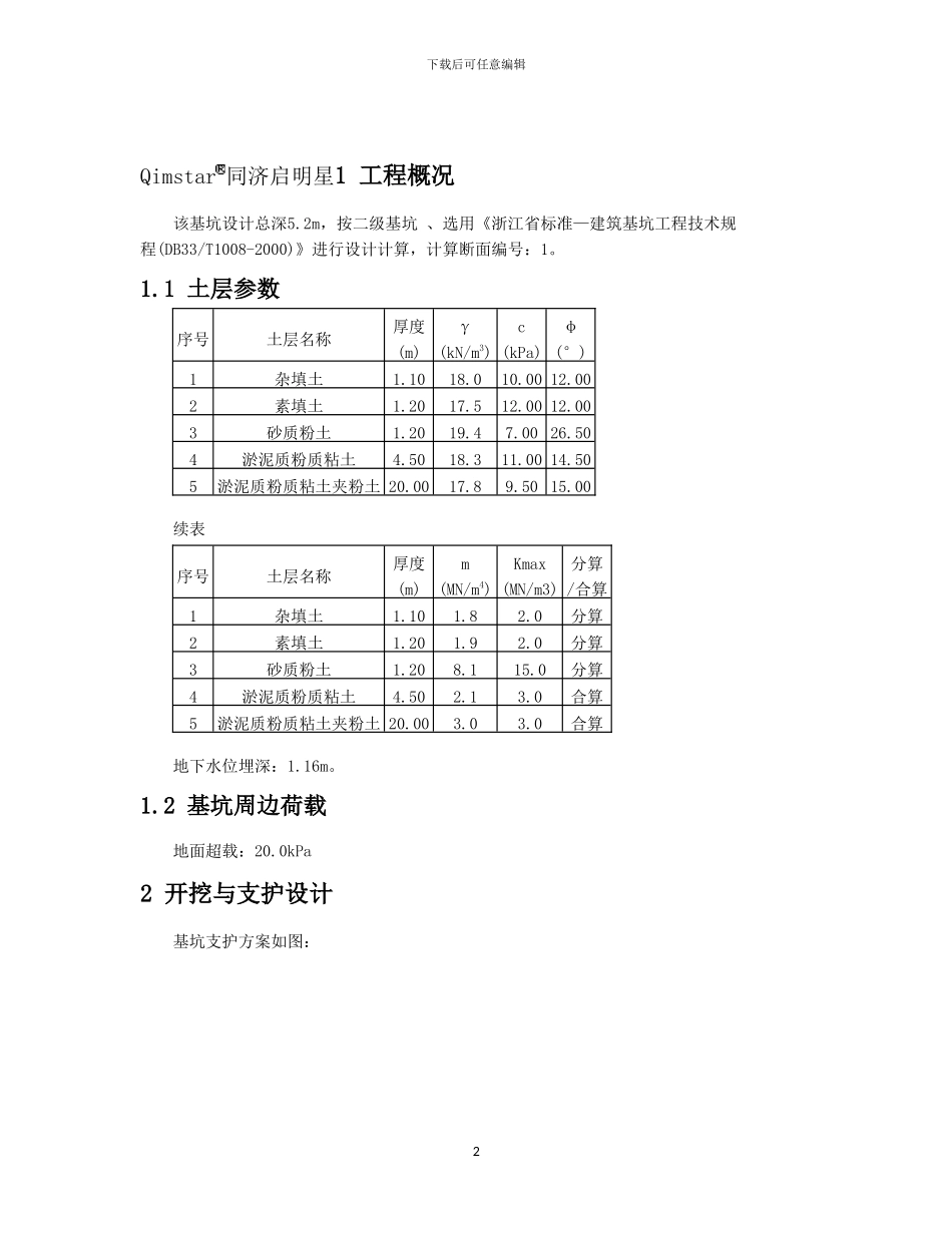 浙江省某房屋基坑围护斜撑方案设计计算书-同济启明星_第2页
