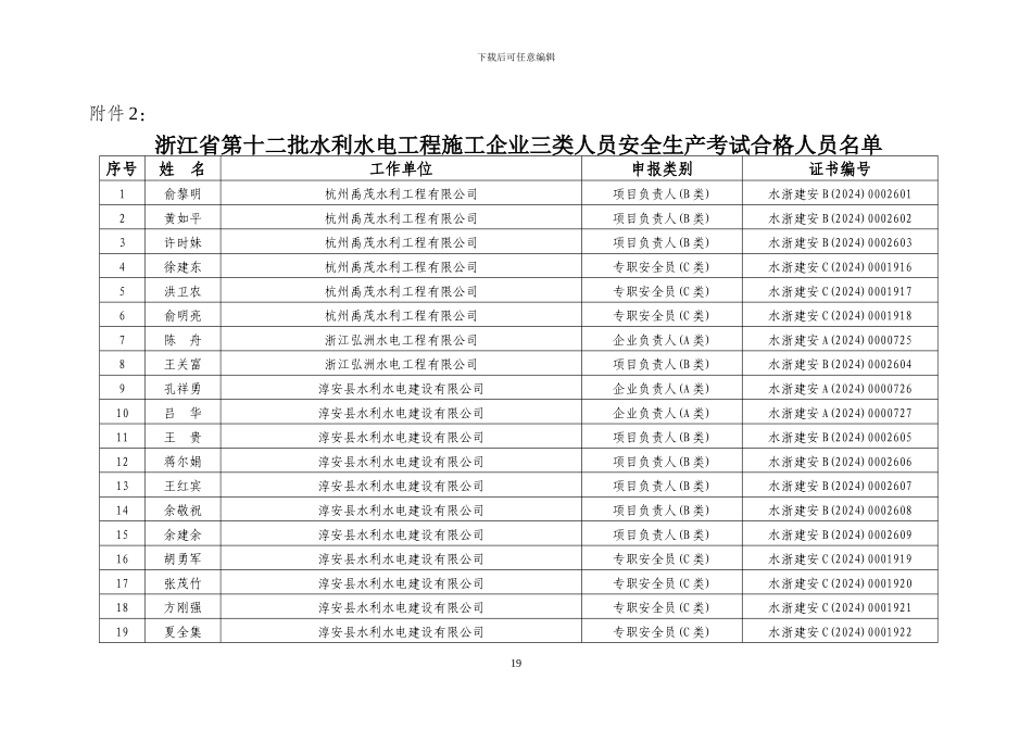 浙江省第十二批水利水电工程施工企业三类人员安全生产..._第1页