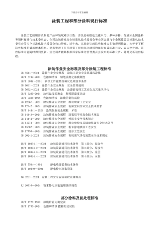 涂装工程和部分涂料现行标准