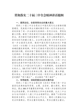 贯彻落实二十届三中全会精神讲话提纲