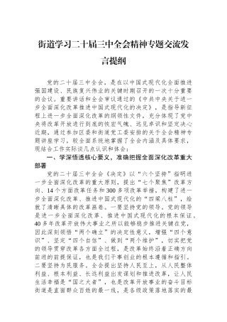 街道学习二十届三中全会精神专题交流发言提纲