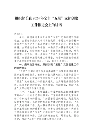 组织部长在2024年全市“五星”支部创建工作推进会上的讲话